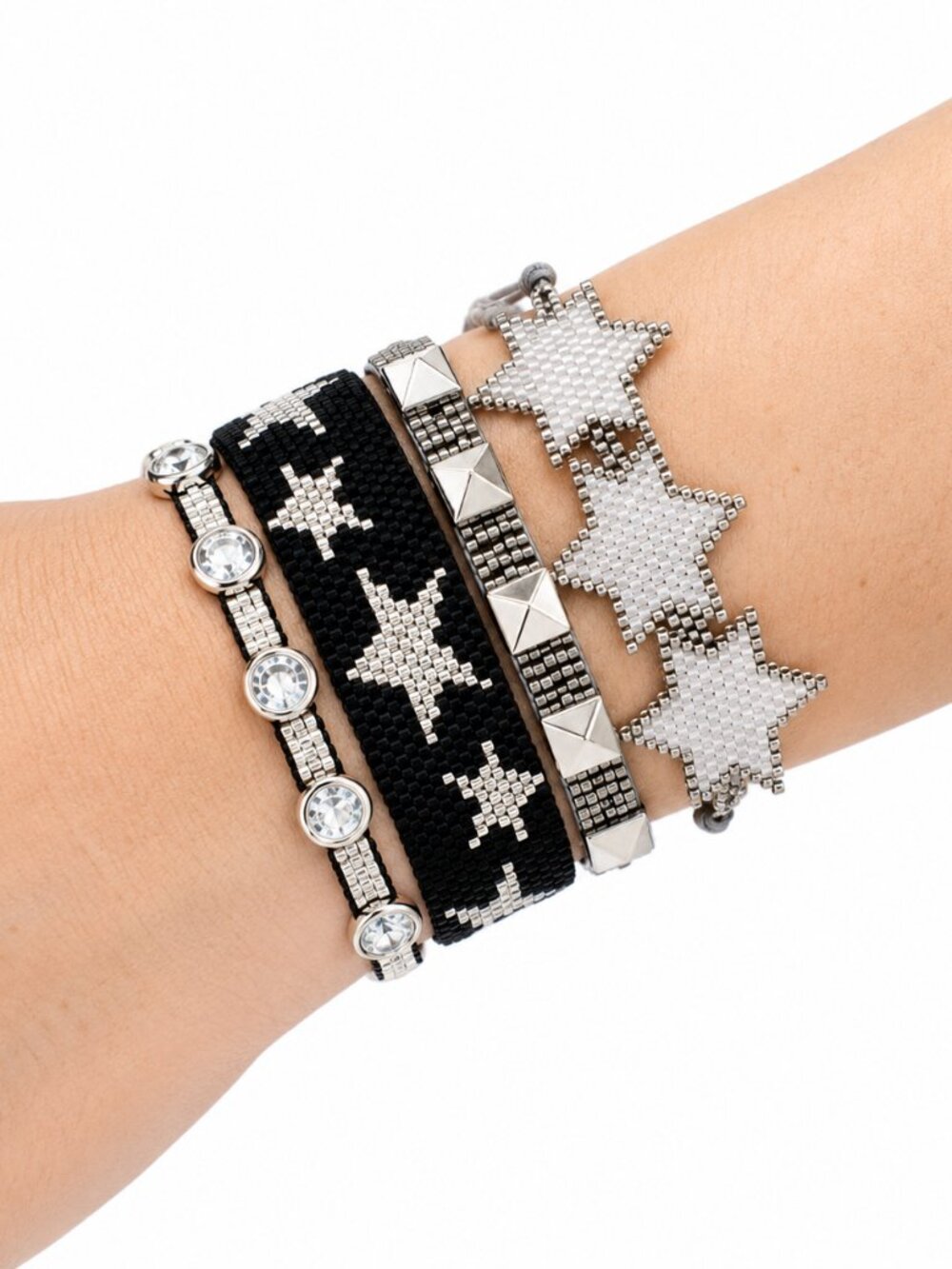 Handmade Black & Silver Bracelet Stack | Adjustable Luxury Boho